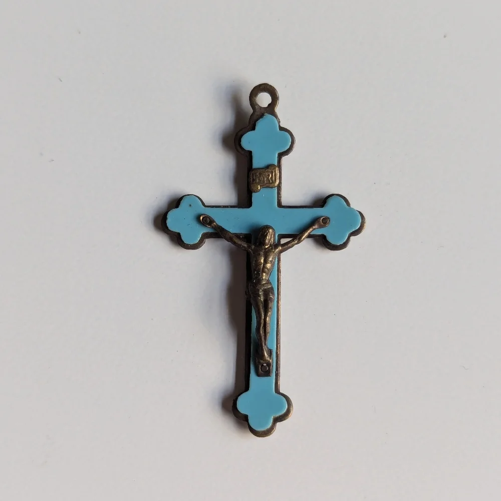 Antique crucifix Jesus on the cross necklace pendant charm, early 1900s - Picture 3 of 14